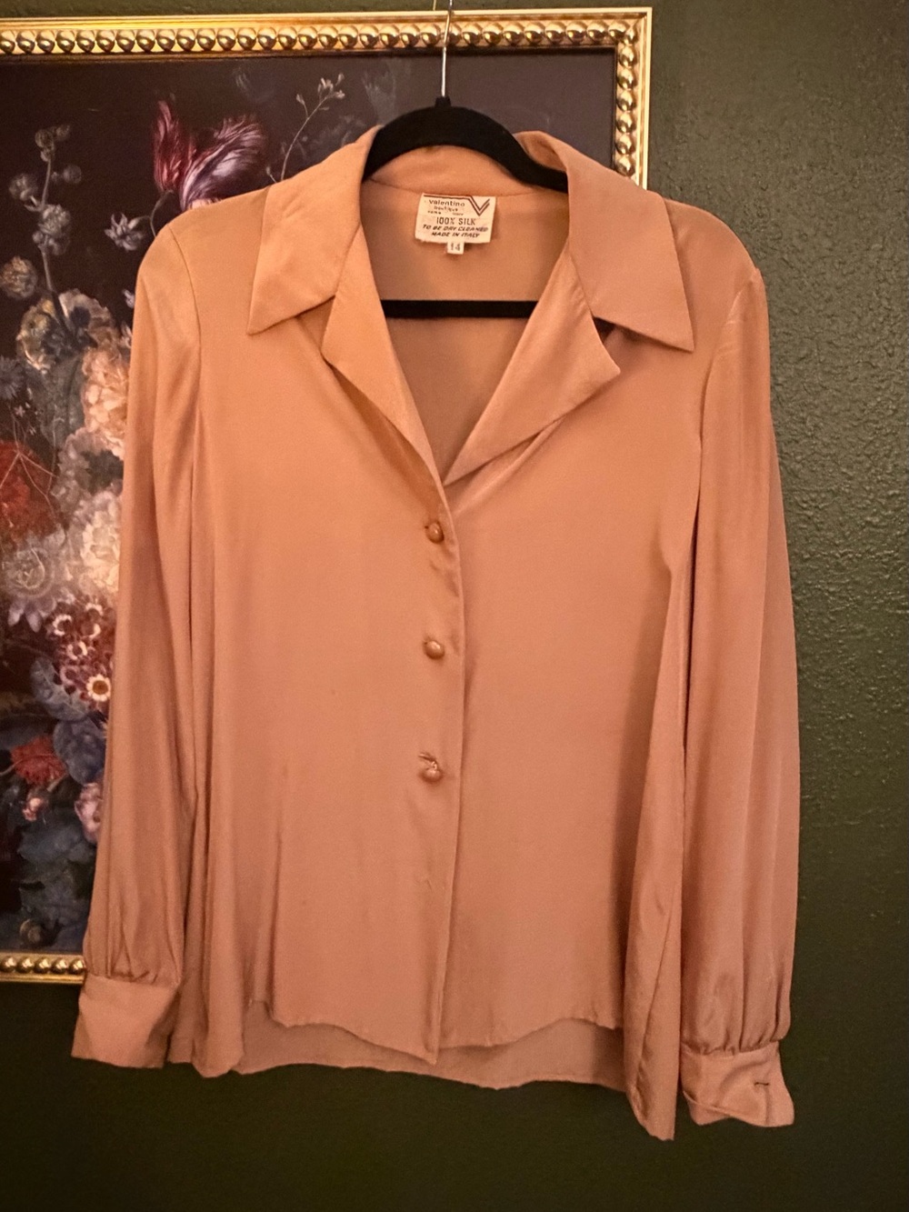 Valentino Peach Silk Button-Down Blouse